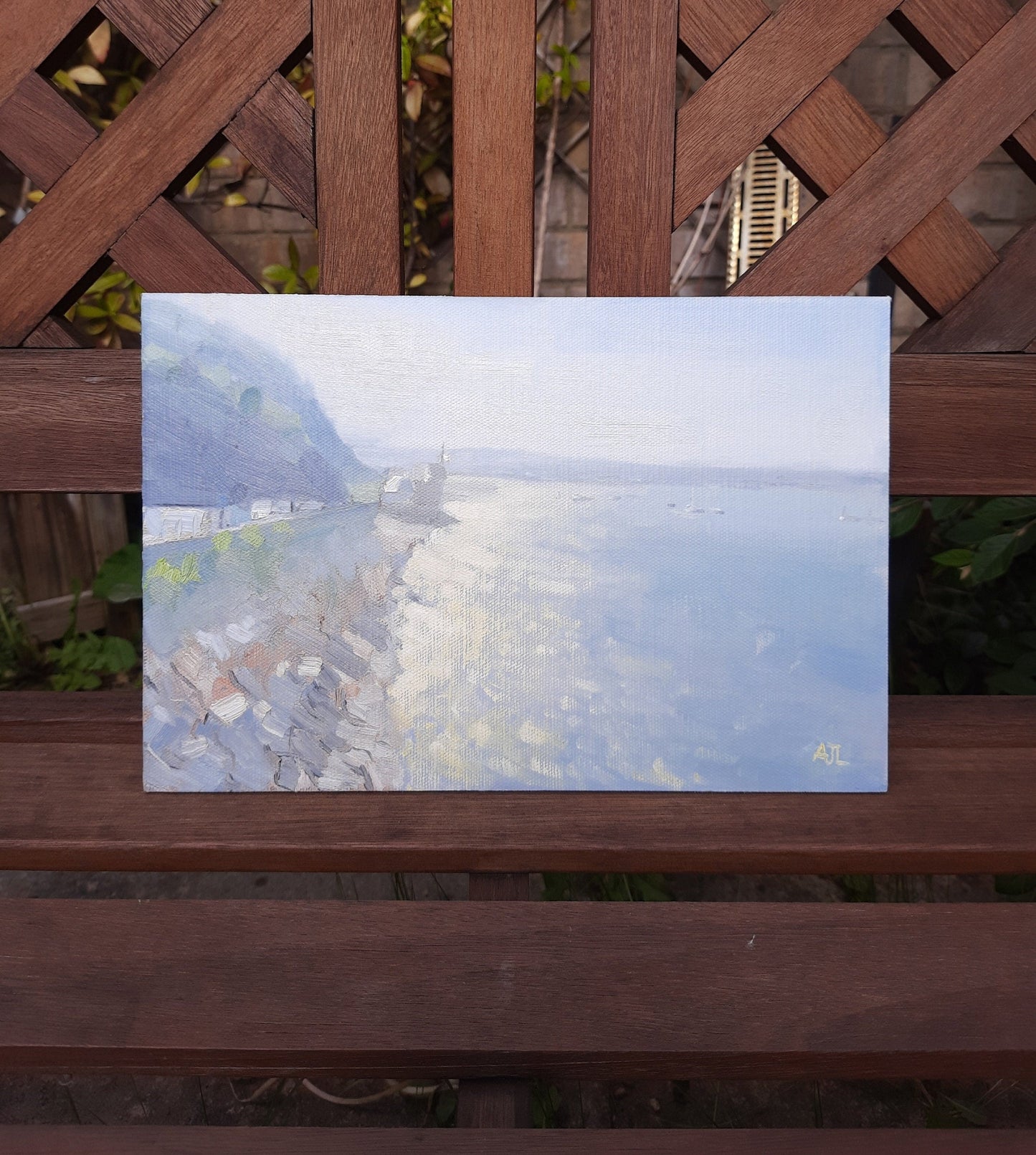 Oil painting showing swansea bay near the Mumbles