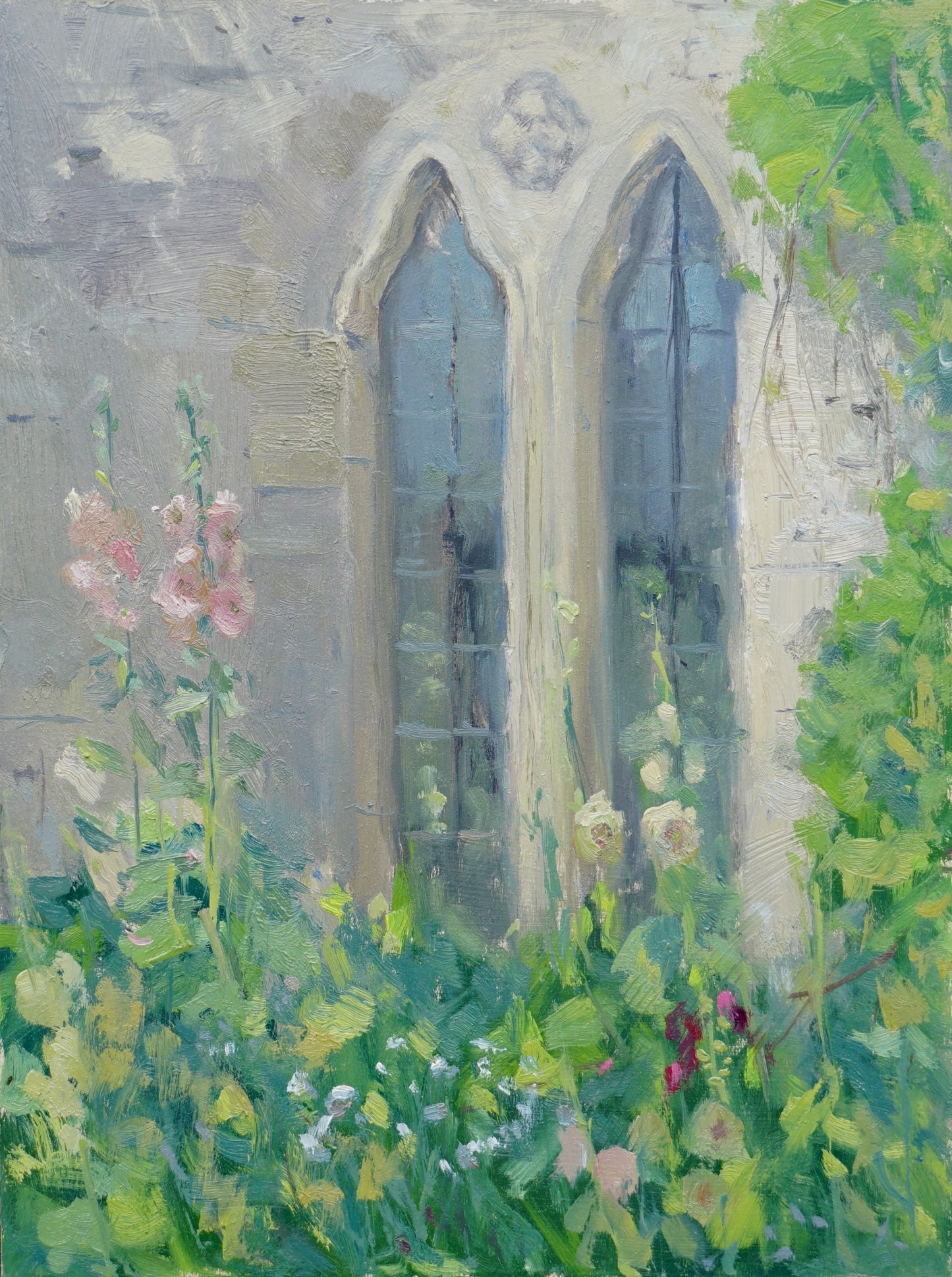 Hollyhocks by the Kitchen Windows, Cogges Manor Farm